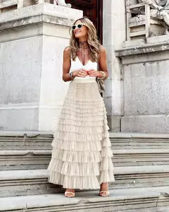Vestido de Baile Sólido Feminino, Saia Longa, Cintura Alta, Plissada, Elegante senhoras, Malha Selvagem, Saias Maxi de Namoro, Novo, Gota, 2022