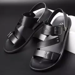 Moda Confortável Sandálias Masculinas Cor Sólida Open Toe Mens Sandálias De Couro 2023 Novos Chinelos De Praia para Calçado De Couro Masculino - comprar online