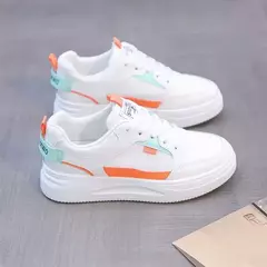 Imagem do Sapatilhas femininas de sola grossa, sapatos brancos casuais, cabeça redonda, tendência feminina, primavera e outono, 2024