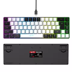Teclado para jogos com fio USB, 68 teclas, 20 RGB Backlight, Keycaps preto e branco, Windows Laptops, Computador na internet