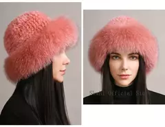 Chapéu de pele de vison genuíno para mulheres gorro de malha natural de luxo chapéu de malha artesanal pele de raposa real moda inverno quente, novo - comprar online