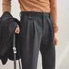 Calça social masculina de lã, calças com cintura elástica, casual e social para outono e inverno