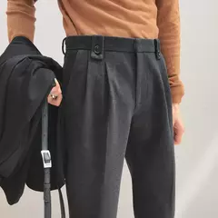 Calça social masculina de lã, calças com cintura elástica, casual e social para outono e inverno