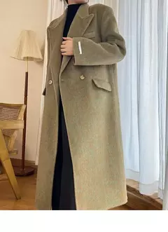 Casaco de alpaca de lã feminino, jaquetas de lã, trespassado duplo, gola de terno, solto, Casacos longos, senhora do escritório, outono, inverno, 2022