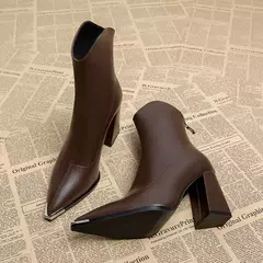 2024 inverno salto alto sexy mulheres sapatos de luxo chunky tornozelo chelsea botas moda novo dedo do pé apontado zíper goth bombas sapatos marca na internet