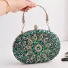 Bolsa crossbody redonda pequena para mulheres, bolsas verdes, embreagem de cristal, bolsa de diamante para casamentos, designers de luxo, carteiras, 2023