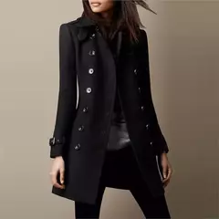 Casaco de lã solto de manga comprida feminino, jaqueta gola virada para baixo, streetwear preto, moda outono e inverno - loja online