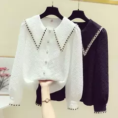 Blusa feminina de botão solto, manga longa, monocromática, roupas de primavera e outono, camisa jovem, tops casuais, moda coreana, nova - Wolf Magazine