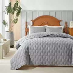 Conjunto de colcha, capa de cama de poliéster + fronha, colcha de verão acolchoada bege, verde liso queen king 176*230cm 3 peças personalizadas - comprar online