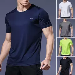 Manga Curta Masculina Esporte T-Shirt, Camiseta de Corrida Rápida, Camisa de Fitness Respirável, Top De Seda De Gelo, Camisas De Futebol De Ginásio, Roupas Masculinas - loja online