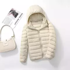 Imagem do Casaco fino leve com capuz de pato para mulheres, casaco curto fino, streetwear quente, branco, plus size, casacos, outono, inverno, 2023