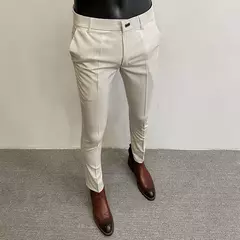 Calça casual de stretch masculina, slim fit, cor sólida, negócio formal, calça social de escritório, nova moda, verão, 36-28, 2024 - comprar online