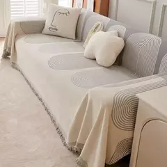 Sofá nórdico Cobertores, Camping ao ar livre, Piquenique Grande Sofá Capa, Lazer Relax Toalha de Praia, Tapete de Viagem Branco, Borlas de linho
