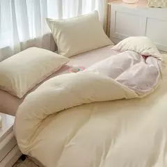 Conjunto de cama de tecido com escova de cor sólida, 2 lados, 4 peças, capa de edredom, fronha, lençol, colcha, único, queen, king size na internet