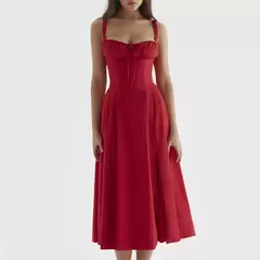 Vestido de verão estampado floral, Laço frontal feminino, Gola quadrada, Vestido de coxa dividido, Cinta de praia, Vestido de noite, Novo