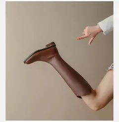 Botas de couro natural para mulheres, sapatos góticos de veludo, botas longas para senhoras, botas ocidentais, outono e inverno - Wolf Magazine