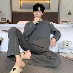 Pijama masculino com gola em o listrado, pijamas de algodão penteado, lounges plus size, outono e inverno, maduro na moda, novo, L a 6XL, 2020 na internet