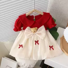 Prorow-Patchwork Organza Dress para recém-nascidos, roupas de bebê, Princess Party Dress, Decoração bonito do urso, Vestidos de menina infantil - loja online