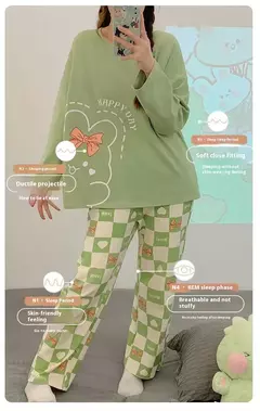 Fato de pijama feminino de manga comprida, roupa larga, tamanho grande, modelos, primavera, outono, inverno, novo - Wolf Magazine