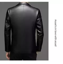 Imagem do Outono novo casaco de couro masculino terno lapela negócios casual jaqueta de couro masculino