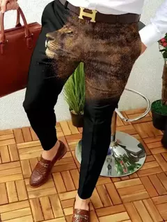 Calça comprida casual slim fit masculina, xadrez 3D, grande, tendência de negócios, europeia e americana, novo, 2023 na internet