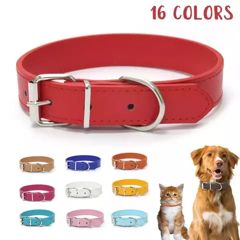 Coleira de couro para cachorro, cor sólida, ajustável, gato, filhote de cachorro, alça de pescoço, adequada para cães médios e pequenos, suprimentos para animais de estimação