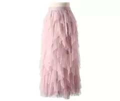 Imagem do TIGENA-Tutu saia comprida de tule para mulheres, cintura alta, saia plissada, malha, rosa, moda coreana, fofa, estética, feminina, senhora, 2023