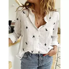 Blusas vintage grandes para mulheres, camisas soltas casuais para jovens, tops femininos monocromáticos, moda elegante, outono, 2024 na internet
