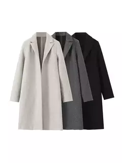 Willshela-Trincheira longa de ponto aberto feminino, decote em v vintage, mangas completas, roupas femininas chiques, moda sólida