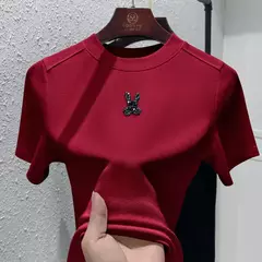 Top de diamante cintilante de manga curta feminino, estrela de diamante, coelho fashion, elástico alto, macio, grandes dimensões, verão, novo, top versátil na internet
