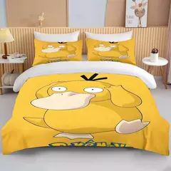 Pokémon Pikachu Bulbasaur Conjunto de cama macio impresso, Capa de edredão, 1 Capa de edredão, 2 Fronhas, Adultos e Crianças, Luxo