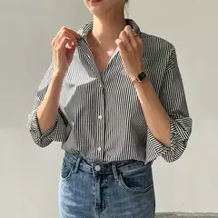 ZANZEA-Blusa feminina listrada de manga comprida, tops de túnica com botões, camisas elegantes, casual e elegante, verão, 2023 - Wolf Magazine