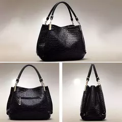 Bolsa de ombro com estampa crocodilo para mulheres sacola de grande capacidade bolsa de rosto brilhante bolsa de ombro de compras diário - Wolf Magazine