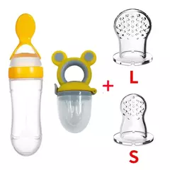 Baby Feeding Bottle com Fruit Chupeta Set, Toddler Spoon, Legumes frescos, Kids Feeder Supplies, 4Pcs