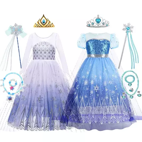 Crianças elsa traje menina aniversário malha vestido de princesa crianças cosplay neve rainha desempenho fantasia noite roupas de halloween