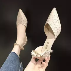 Imagem do Sandálias Baotou com salto alto, estilo fada para primavera e verão, salto fino, estilo botão, saia de dedo apontado, sandálias luxuosas