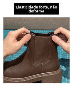 Botas de Couro Genuíno Fenas Outono Inverno Forradas com Lã Sola ssa Chelsea Cano Curto Estilo Britânico Tamanh... - comprar online