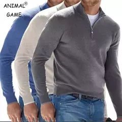 Outono moletom masculino quente pulôver cor sólida meio zíper camisola casual fino com decote em v manga longa moletom masculino inverno topo