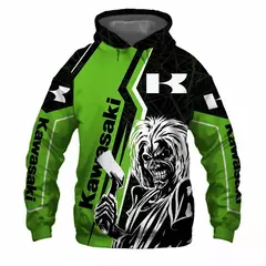 Imagem do Capuz de manga comprida masculino, capuz de ciclismo Kawasaki motocicleta esportiva, camisa casual adulto entusiasta de motocicletas, 3D