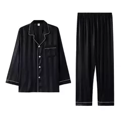 Conjunto de pijama de seda fino masculino, manga comprida e calça curta, pijama, calça para dormir - Wolf Magazine