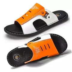 Imagem do Chinelos de couro antiderrapante masculino, sapato de praia resistente ao desgaste, chinelos casuais, sandálias de verão, novo