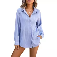 Blusas vintage grandes para mulheres, camisas soltas casuais para jovens, tops femininos monocromáticos, moda elegante, outono, 2024 na internet