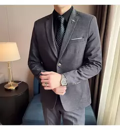 Imagem do Terno xadrez formal masculino, vestido de noiva noivo, blazer de festa, calças, jaqueta, colete, calças, high-end, casual, escritório, marca