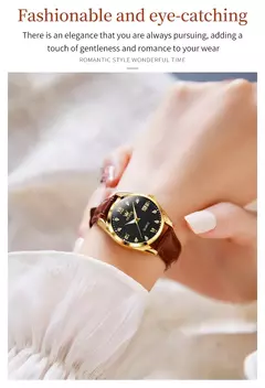 Imagem do OLEVS-Relógio quartzo com pulseira de couro clássico para mulheres, relógio diamante elegante para senhoras, encontro impermeável, moda