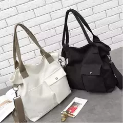 Bolsa de lona monocromática de grande capacidade para estudantes, feminina Shopper Bag, Totes transversais, bolsa de ombro casual, moda, 2024 - Wolf Magazine
