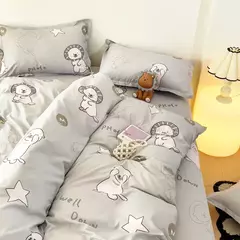 Egw-roupa de cama para menino e menina, jogo de cama com desenhos animados, cinza, leão, rosa, urso, fronha, impresso, casa, criança, 3pcs - comprar online