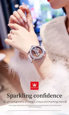 OLEVS Relógio Mecânico Automático para Mulheres, Relógio Transparente, Big Dial Design, Bracelet Set, Presente de Luxo, 40mm, 6699 - comprar online