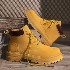 Imagem do Bota de camurça vintage masculina, botas de combate com renda, sapatos de lazer quentes ao ar livre, moda outono e inverno