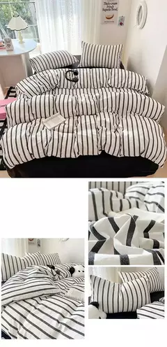 Conjunto de cama simples Pink Stripe para adultos e crianças, lençol de algodão lavado, fronha, roupa de cama completa Queen, conjunto de capa de edredão, sem enchimento - comprar online