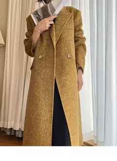 Casaco de alpaca de lã feminino, jaquetas de lã, trespassado duplo, gola de terno, solto, Casacos longos, senhora do escritório, outono, inverno, 2022